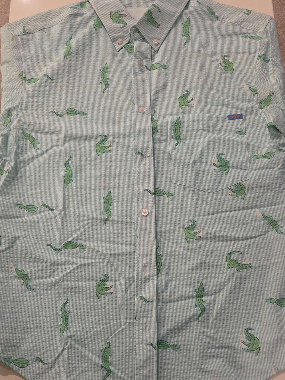 RSVLTS  Crocs Mint-Striped Seersucker Button-Up S/S